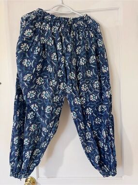 Blue Floral Blockprint Harem Pants